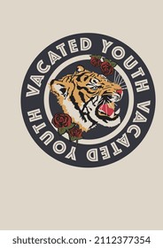 VACATED YOUTH WITH TIGER GRAPHICS SLOGAN AND PRINT VECTOR