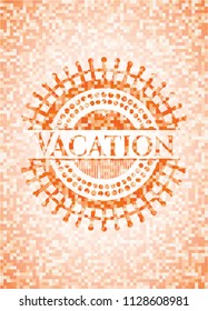 Vacation abstract emblem, orange mosaic background