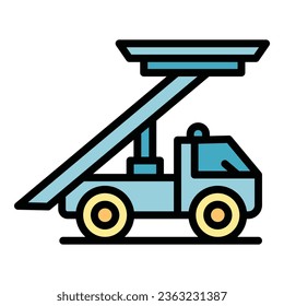 Vacation airplane stairs icon outline vector. Avitaion flight. Service terminal color flat
