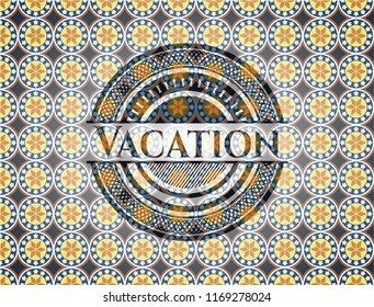 Vacation arabic badge background. Arabesque decoration.