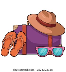 vacation bag beach accessories travel isolated vector illustration on white background