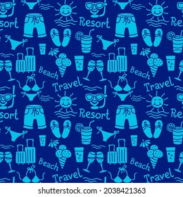 vacation and beach resort blue seamless pattern