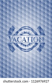 Vacation blue hexagon emblem.