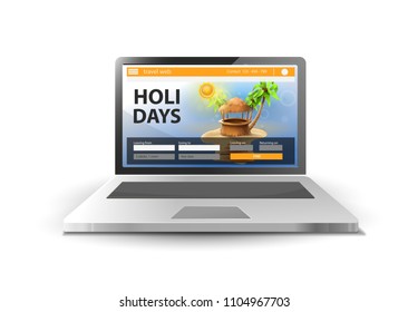 Vacation booking website: laptop with a web page on reservation of accommodation