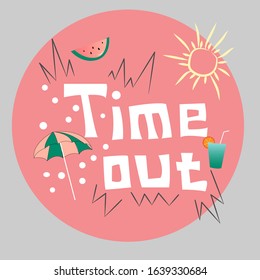 Vacation break logo. summer beach umbrella, sun and watermelon.