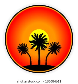 Vacation button, island with palm trees - vector illustration.