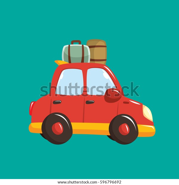 Vacation car with\
luggage vector\
illustration