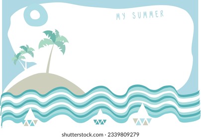 vacation card MY SUMMER, tropical seascape, cool style
