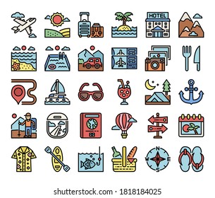 vacation color outline vector icons pixel perfect