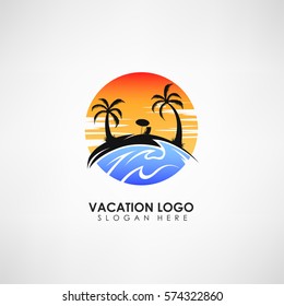 Vacation concept logo template. Label for vacation and travels. Vector illustration