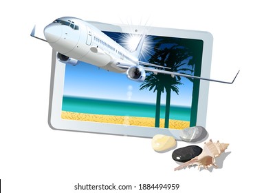 Vacation concept with passenger airliner. Available EPS-10 vector format separated by groups and layers for easy edit