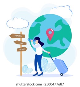 Vacation concept vector illustration, people characters are traveling to tourist attractions on their holiday