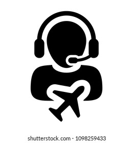 Vacation Customer service icon vector male person profile symbol for travel and holidays support helpline in glyph pictogram illustration