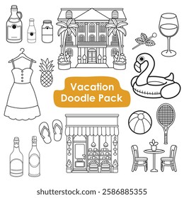 Vacation Doodle Pack - Travel and Holiday Clip Art Vector Set