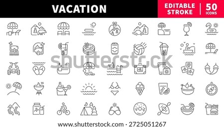 Vacation editable line icons set. holiday and travel symbols
