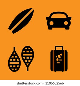 vacation, fast, travel and black icons set. Vector illustration for web and design