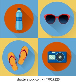 Vacation flat icons. Set of four vector icons. Easy to edit EPS10 format
