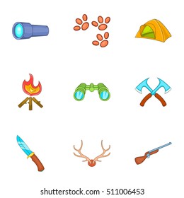 Vacation in forest icons set. Cartoon illustration of 9 vacation in forest vector icons for web