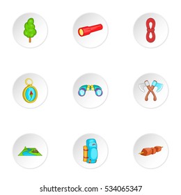 Vacation in forest icons set. Cartoon illustration of 9 vacation in forest vector icons for web