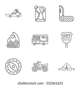 Vacation in forest icons set. Outline illustration of 9 vacation in forest vector icons for web