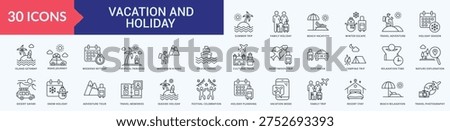 Vacation and Holiday Icon Pack Illustration Vector Outline Style