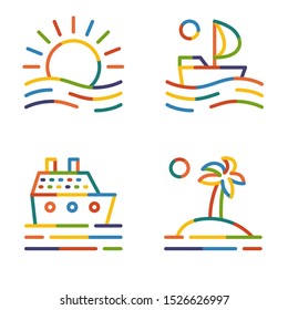 Vacation, holiday, relaxation. Colorful vector set of icons. Clipart elements for magazines, websites, apps.