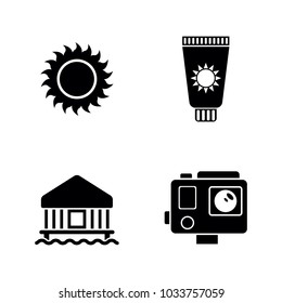 Vacation Holiday. Simple Related Vector Icons Set for Video, Mobile Apps, Web Sites, Print Projects and Your Design. Black Flat Illustration on White Background.