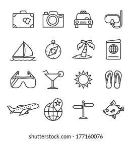 Vacation and holidays icons set / line series