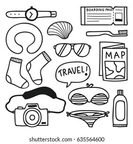 Vacation and holidays object in hand drawn doodle