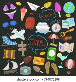 Vacation Holidays Summer Beach Tourism Color Isolated Doodle Icons Hand Made Clip Art