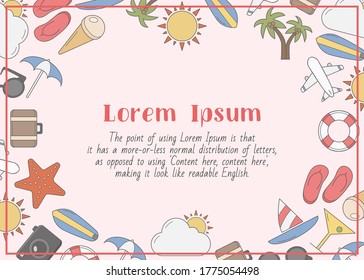 Vacation - horizontal card with text and vector color illustrations of travel, holiday day for graphic design