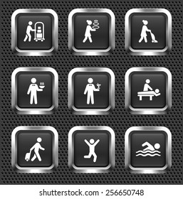 Vacation and Hotel Accommodations on Black Square Buttons