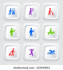 Vacation and Hotel Accommodations on White Bevel Square Button