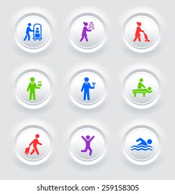 Vacation and Hotel Accommodations on White Bevel Round Button