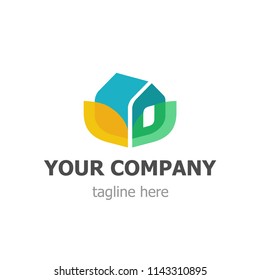 Vacation house logo in flat style and house form for architect, estate, village or building companies identity