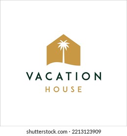 Vacation house or villa and palm tree logo vector