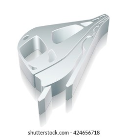 Vacation icon: 3d metallic Train with reflection on White background, EPS 10 vector illustration.