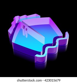 Vacation icon: 3d neon glowing Ship made of glass with reflection on Black background, EPS 10 vector illustration.
