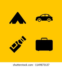 vacation icon. 4 vacation set with beer, car, trip and travel case vector icons for web and mobile app