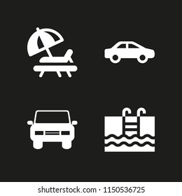 vacation icon. 4 vacation set with car, pool, vector icons for web and mobile app