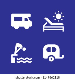 vacation icon. 4 vacation set with diving, beach, tourism and travel vector icons for web and mobile app