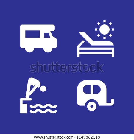 vacation icon. 4 vacation set with diving, beach, tourism and travel vector icons for web and mobile app