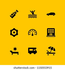 vacation icon. 9 vacation set with tourism, beer, hostel and beach vector icons for web and mobile app