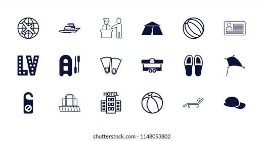 Vacation icon. collection of 18 vacation filled and outline icons such as vegas, do not disturb, inflatable boat, baseball cap. editable vacation icons for web and mobile.