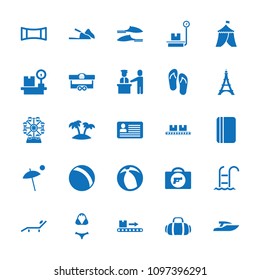Vacation icon. collection of 25 vacation filled icons such as briefcase with weapon, ball, slippers, luggage scan, lugagge weight. editable vacation icons for web and mobile.
