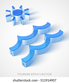 Vacation icon: extruded Blue Transparent Plastic Beach with transparent shadow, EPS 10 vector illustration.