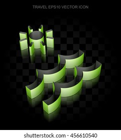 Vacation icon: Green 3d Beach made of paper tape on black background, transparent shadow, EPS 10 vector illustration.