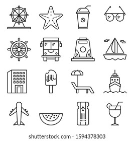 Vacation icon. Vacation set consisting of bus, plane and others for the web or app in eps10 format