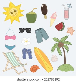 Vacation Icon Set. Day At The Beach.