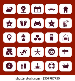 vacation icon set with first september calendar, hut and car vector illustration
